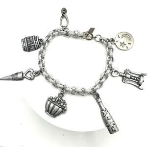 Vintage Sarah Coventry silver tone chain handmade wine charms bracelet 7.75"